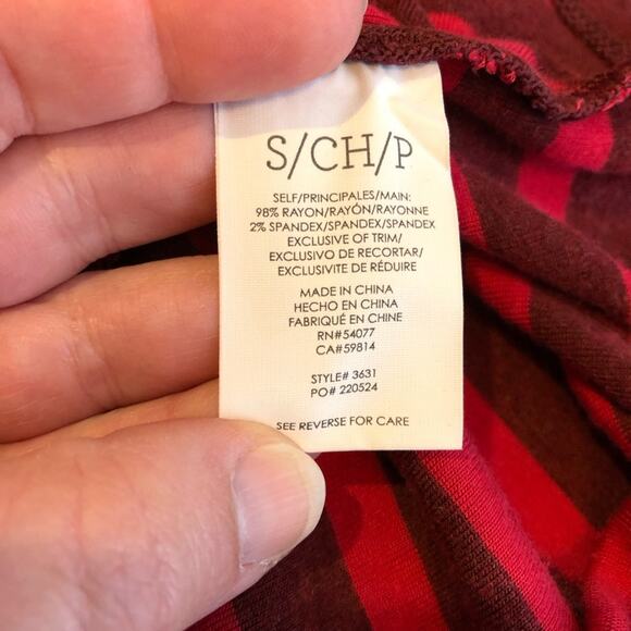 Cabi Sweet Talk maroon red striped ruffle hem jersey knit top Small #3631 - Picture 8 of 14